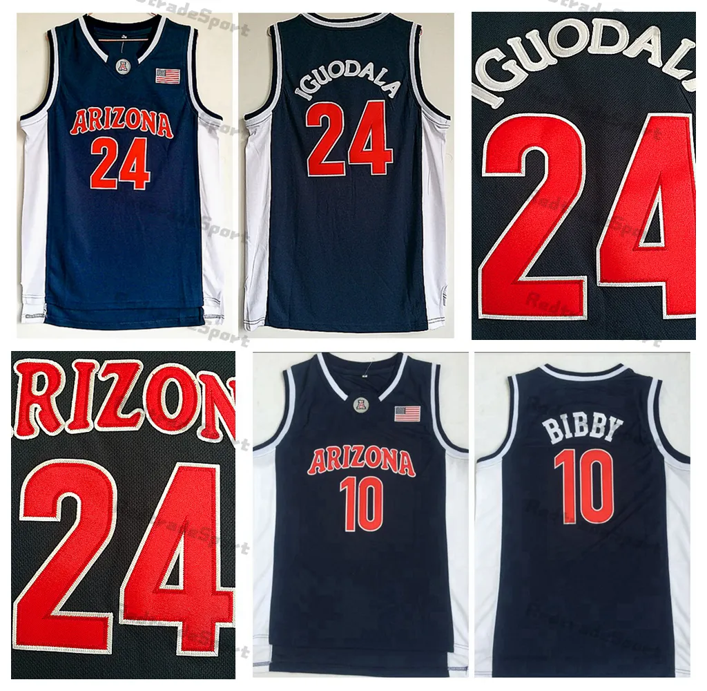 Męskie Arizona Wildcats College Koszulki Koszykówka Dark Blue Vintage 24 Andre Iguodala 10 Mike Bibby Szyte Koszulki S-XXL