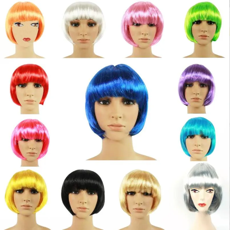 Perruques de fête courtes de Style à la mode, couleurs acidulées, perruques de Cosplay lisses pour Halloween et noël, faux cheveux pour déguisement de fête