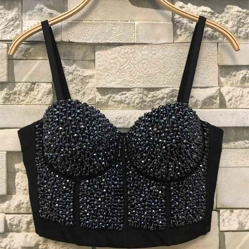 Sonbahar Kış Sequins Gaga Büstiyer İnciler Push Up Gece Kulübü Bralette Kadın Sutyen Kırpılmış Üst Korse Artı Boyutu D240 210527