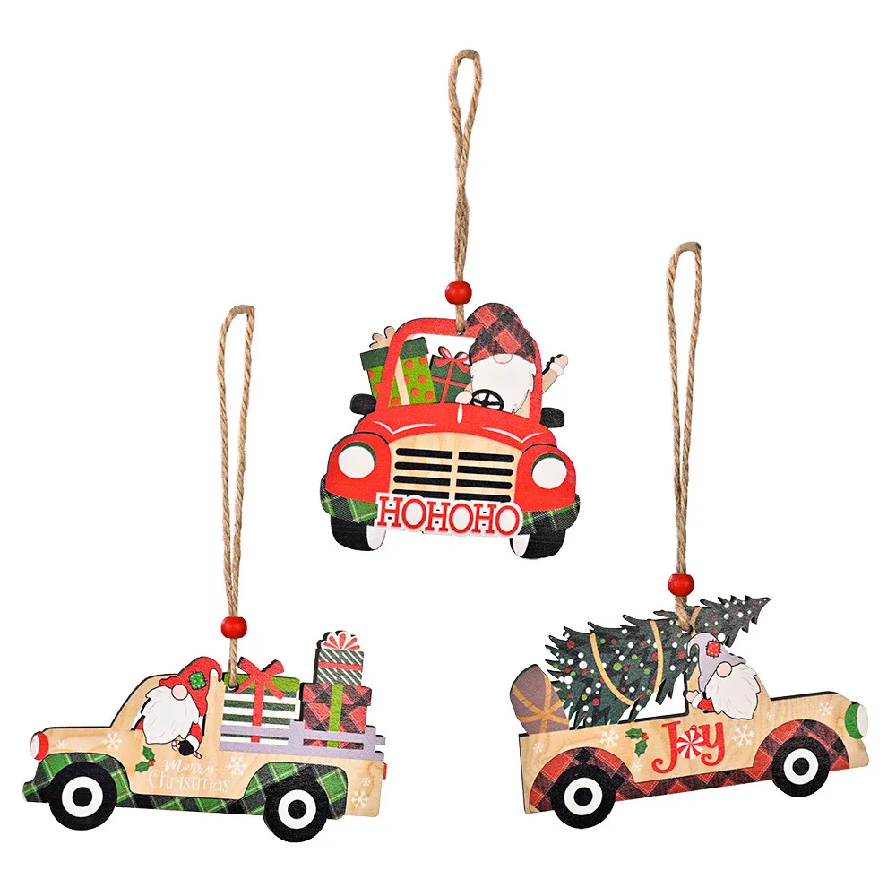 Weihnachtsbaum Hängen Verzierungen Holzauto Anhänger Neues Jahr Geschenke Weihnachten Zubehör Home Dekorationen XBJK2109