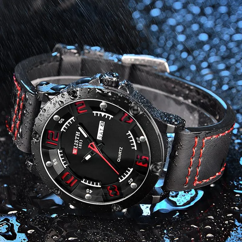 Wristwatches WLISTH 2021 Men's Creative Outdoor Sports Quartz Watch Simple Digital Dial Luminous Waterproof Leather Relogio Masculino