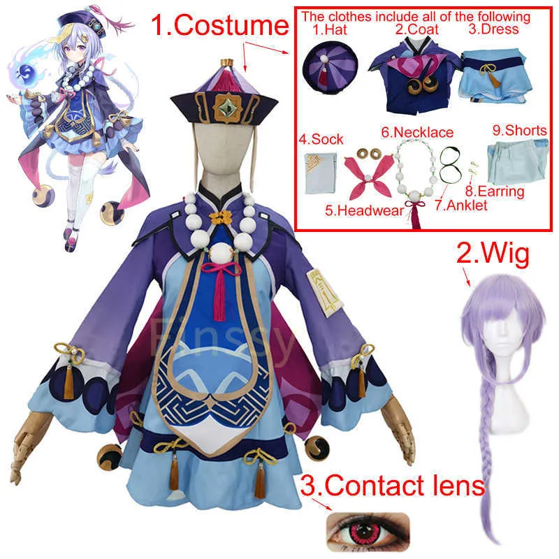 Anime Game Genshin Impact Zombie QiQi Cosplay Costume Halloween Carnival Show Engraçado Traje Feminino Incluindo Meias Acessórios Y0903