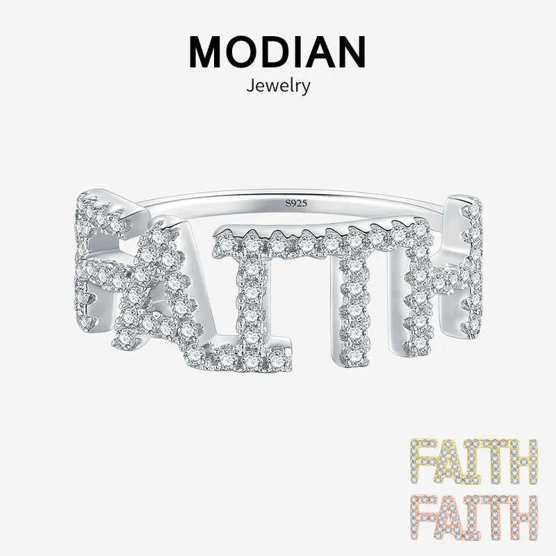 Anlände 100% 925 Sterling Silver Fashion Faith Letter Finger Ring Enkla klassiska ringar för kvinnor Smycken Gift 210707