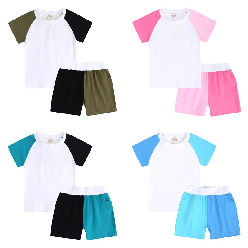 Summer Baby Shorts Zestawy odzieżowe Krótki rękaw Top i krótkie spodnie 2 sztuk / zestaw kolorów Dopasowywanie piżamy garnitur dla niemowląt niemowląt Casual stroje M4035