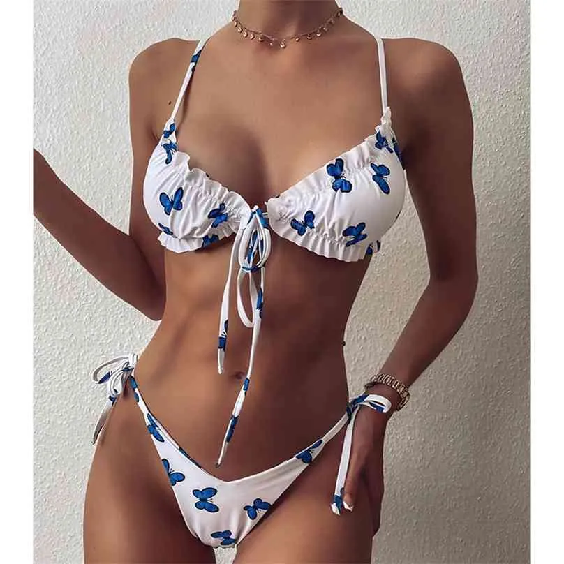 Myteng Sexy Bandaż Thong Bikinis Drukuj 2 sztuki Zestaw Stroje Kąpielowe Kobiety Mjer Push Up Suit Suit dla Biquini 210611