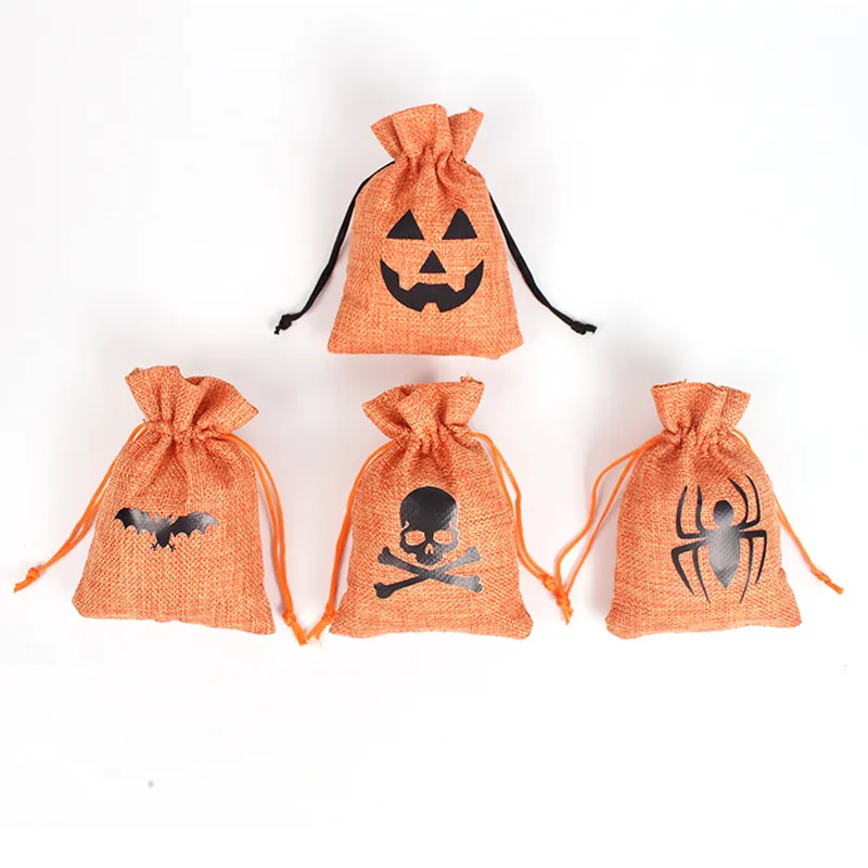 10*14cm/3.9*5,5 inch Halloween Gift Wrap Bat pompoen schedel linnen jute candy Drawstrings tas pocket traktatie snacks opbergtassen cookie pouch kinderen truc of behandelt te0074