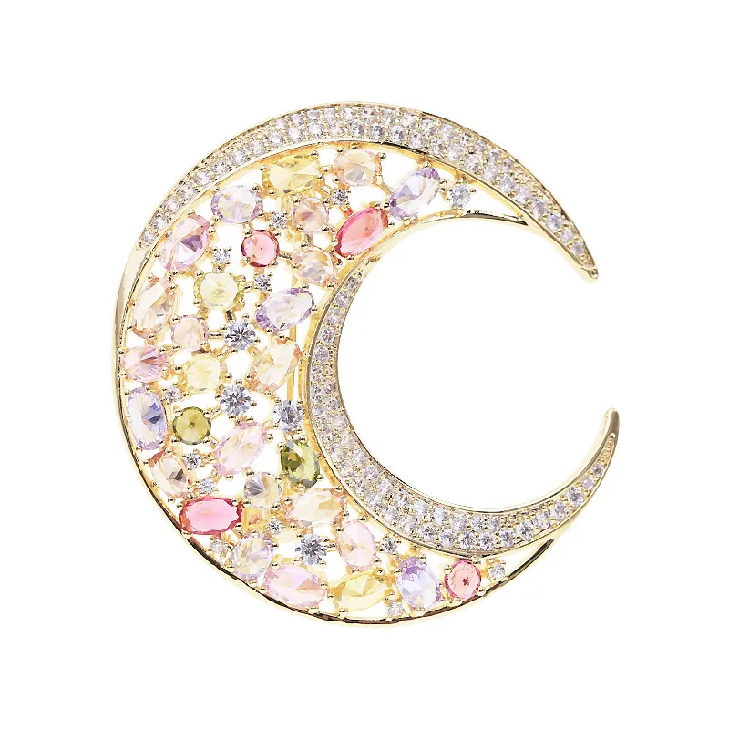 Madalena Sarara Aaa Zircon Moon Estilo Fine Broche Pin Multi-Color Stone para Mulheres Jóias