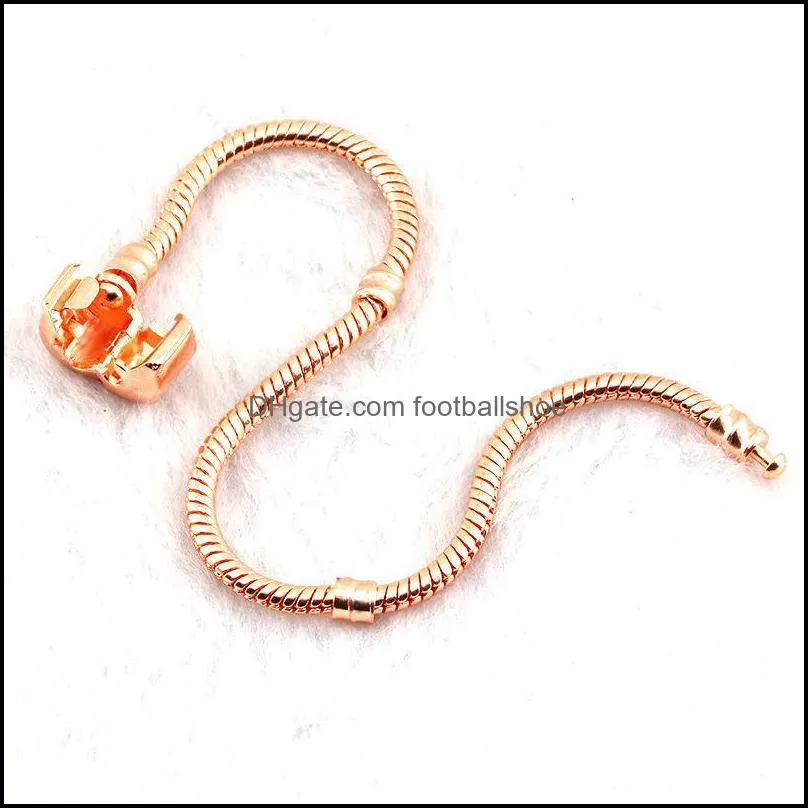 Rose Gold Bracelets Women Snake Chain Charm Beads for  Bangle Bracelet Children Gift