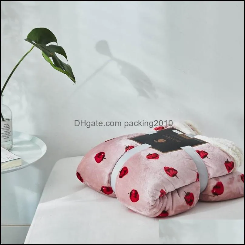 Fashion Bed Blanket Composite Printing Lamb Wool High Quality Soft Warm Throw As Gift Home Textile 2size Blankets