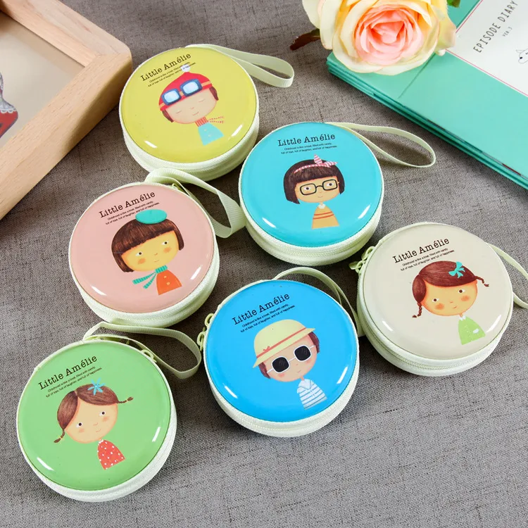 Creative Coin Purse Mini Portable Round Zipper Earphone Bag Cartoon Coin Key Storage Bag