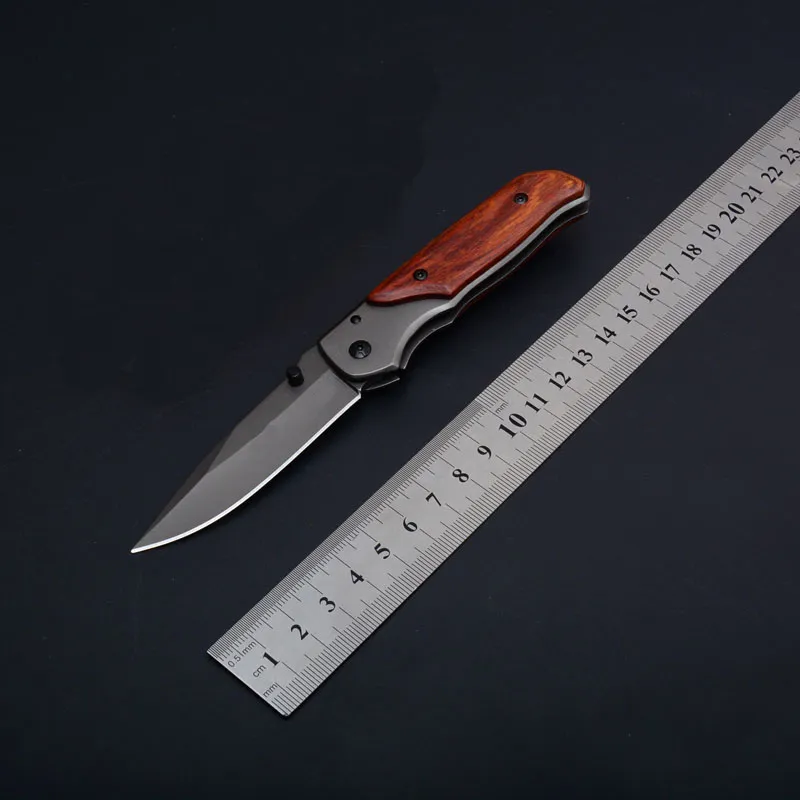 2 sztuk / partia Najwyższej Jakości Kieszonkowy Nóż Składany 3Cr13mov Szary Titanium Plade Wood + Stal Uchwyt EDC Noże z pudełkiem detalicznym
