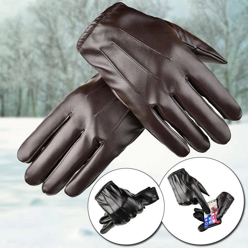 GRACE GM Cinco Dedos Luvas Inverno PU Couro Cashmere Mão Mulheres Homens Quentes Condução Mittens Touch Screen À Prova D 'Água Dedo Cheio Ski DBG B