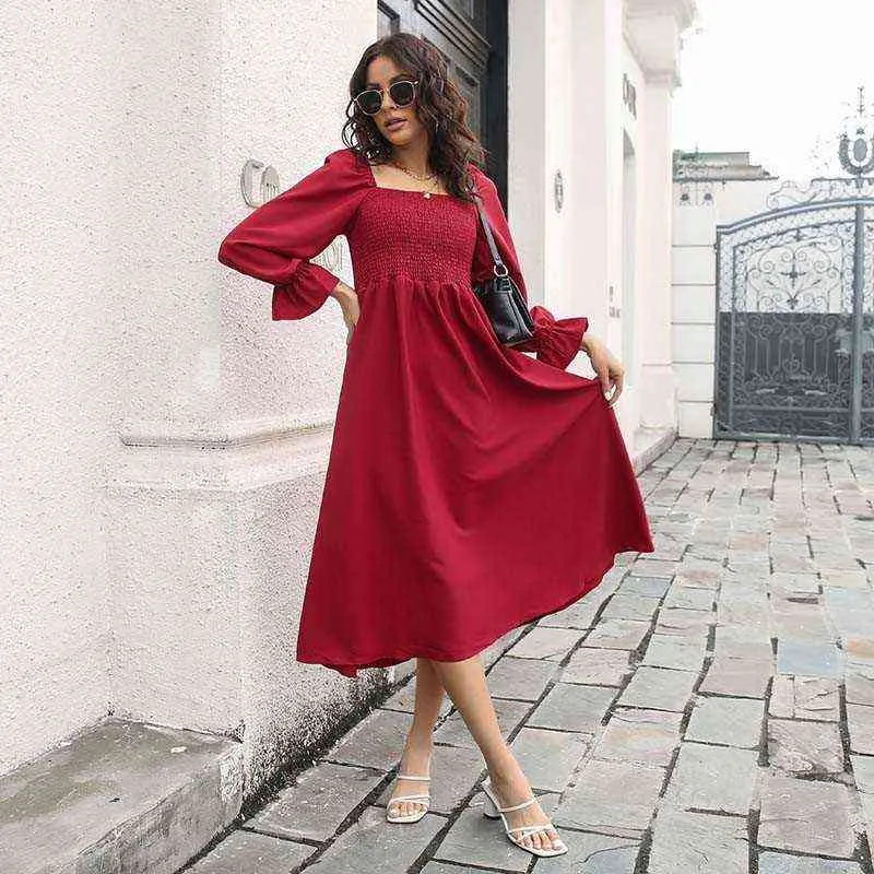 red casual dress long sleeve