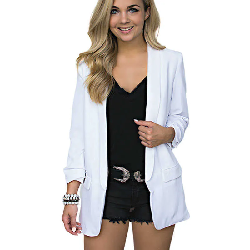 Damen Blazer Langarm Frauen Anzug Jacke Weibliche Weibliche Femme Grün Weiß Schwarz Herbst Outwear X0721