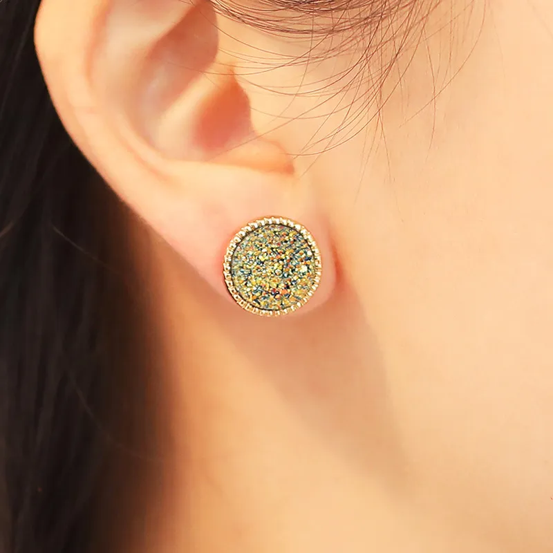 Simple Druzy Stone Stud Earrings Ladies Round Resin Gold Earrings for Women Fashion Jewelry Gift