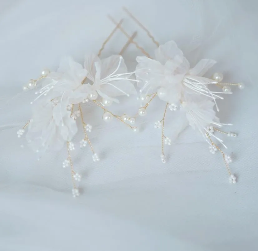 Hair Jewelryyarn Flower Pins Bridal Clips Pearls Wedding Jewelry Piece Handmade Women Aessories Hairpins