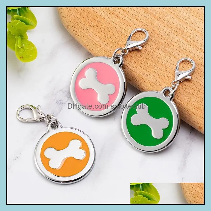 Pet Dog Cat ID Card Pendant Anti-lost Tags Round Shape Bone Nametag Pendants Pets Dogs Tag Engravable Puppy Collar Accessories