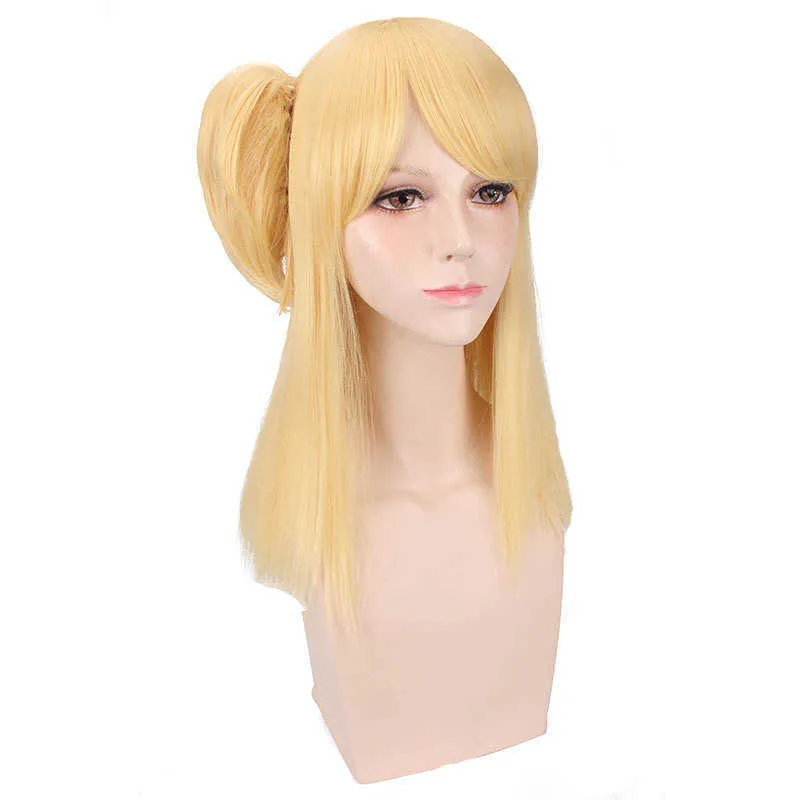 Alta qualità Fairy Tail Lucy Heartfilia 50 cm lungo rettilineo costume parrucca Cosplay per le donne Anime capelli sintetici Y0913