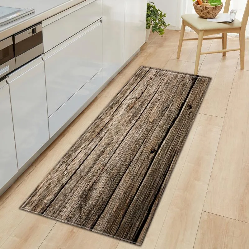 Tapetes de madeira padrão de grão de madeira tapete geométrico moderno não-deslizamento de rugas resistente à cozinha tapete para tapetes do corredor da sala de estar