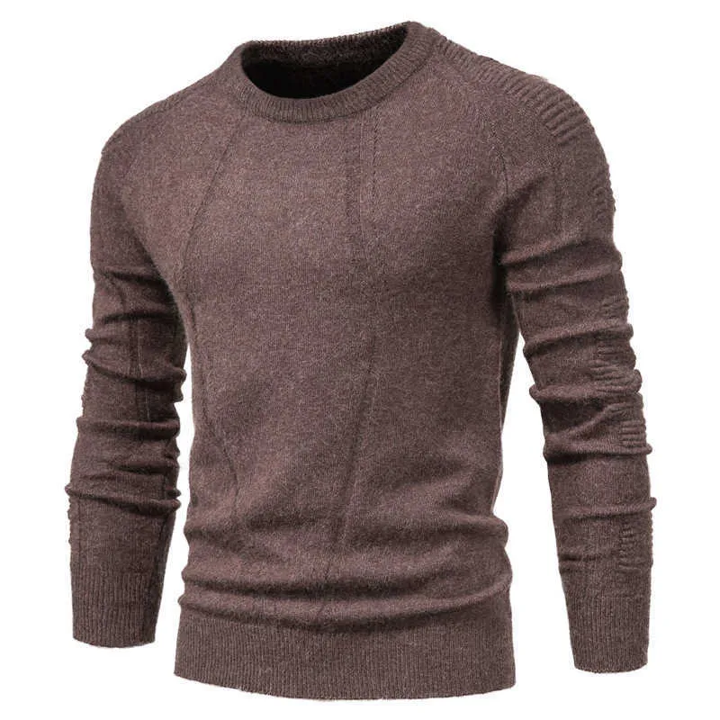 Män pullovers o-nacke manlig höst vinter 100% bomull tröja solid färg långärmad man varma tröjor dra man kläder y0907