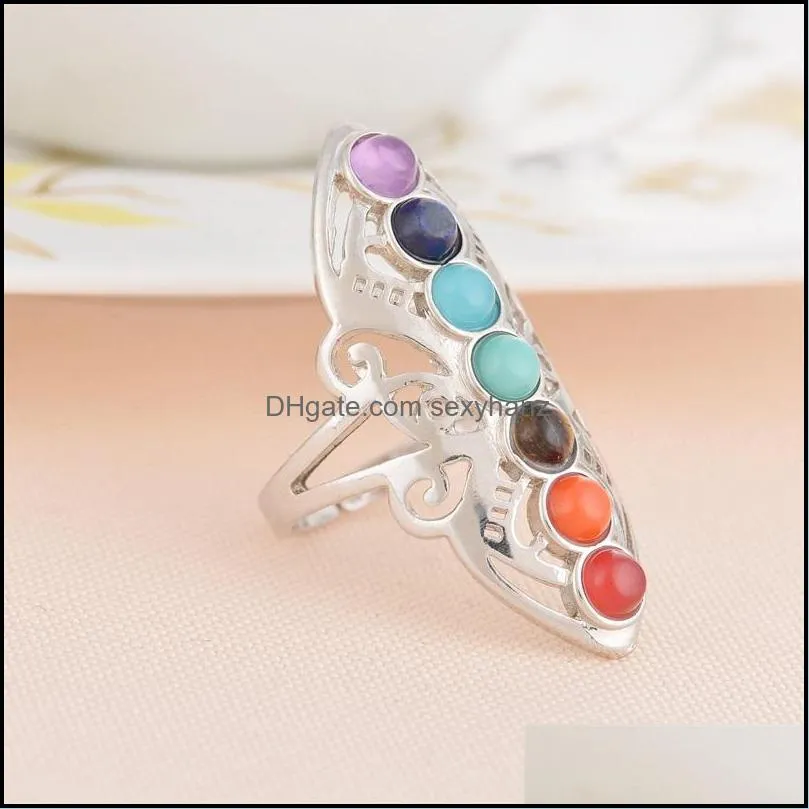 Natural Stone Alloy Band Rings Men Women Plate With Silver Ring Colorful Energy Stone Personality 3 65cz J2B