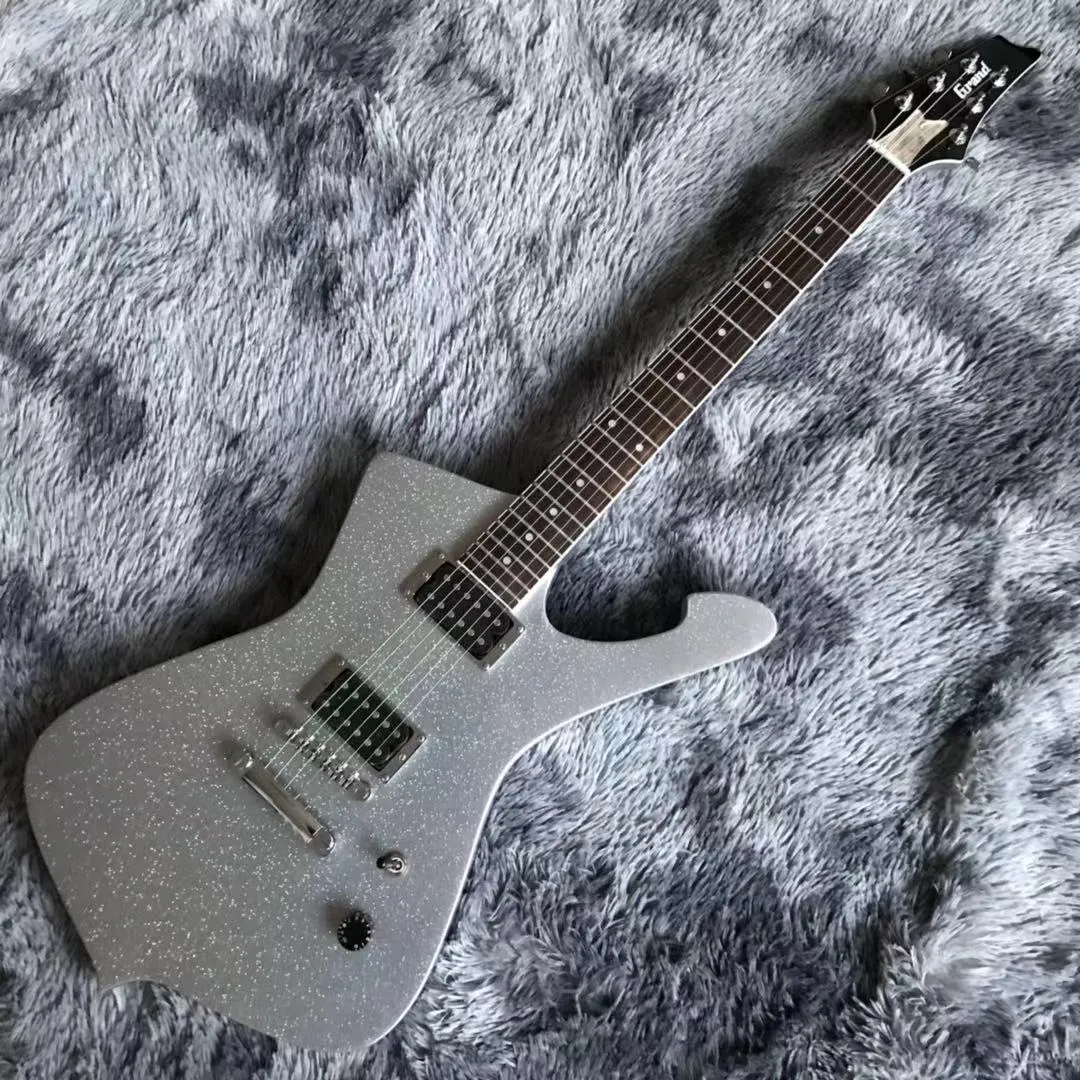 2021 NEUE Grand Custom E-Gitarre, ein Kippschalter, ein Lautstärkeregler, silberfarbenes Glitzer-Finish, individuelle Anpassung möglich