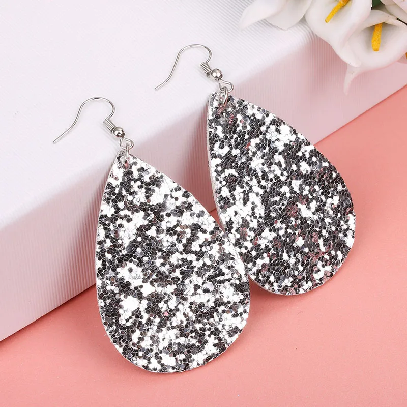 New Design Hollow Out Waterdrop PU Leather Teardrop Earrings Long Drop Lip Sequin Cheap Heart Earring Jewelry Accessories Gifts for Women