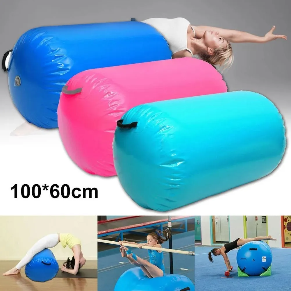 100CM * 60CM Rolo de Ar Inflável Portátil Ginástica Cilindro Treinamento Esporte Fitness Tapete de Ar Rolo Barril Airtrack Exercício de Ioga