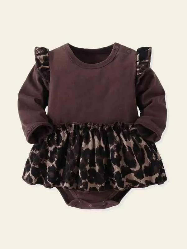 Baby Leopard Print Roogle Tram Combo Bodysuit Платье она