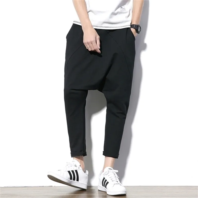 Fashion Harem Spodnie Mężczyźni Spodnie Cross-Spodnie Worki Luźne Czarne Spodnie dresowe Hip Hop Pantalon Homme Casual Męskie Spodnie Joggers Spodnie Mężczyzna 210714