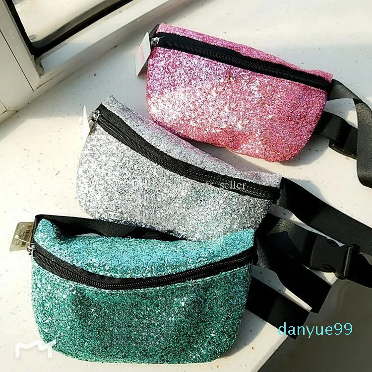 Rosa Fanny Pack Bling Shine Bag Cross Glitter Sparkle Cintura Pack Bolsa Crossbody Backpack para Mulheres Grils Party