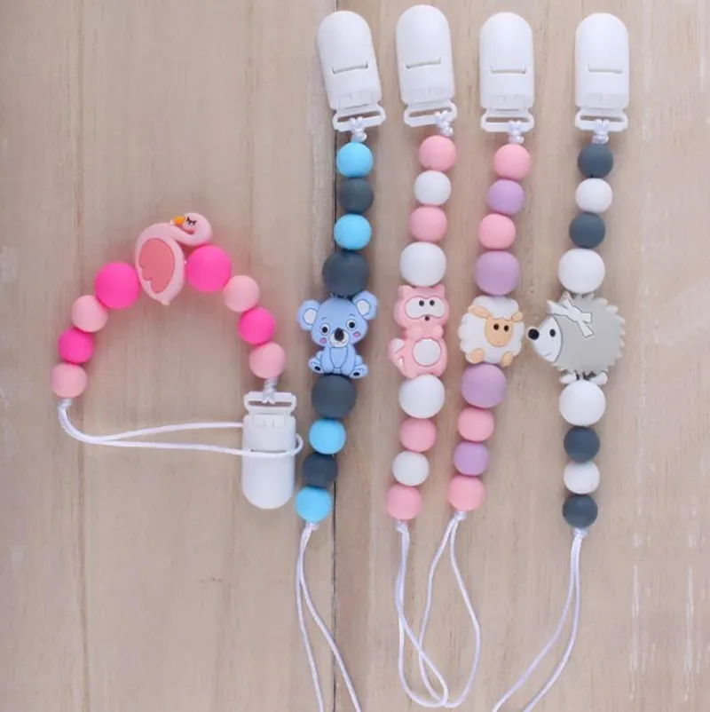 Massaggiagengive in silicone Ciondolo per animali Clip per ciuccio Catena Porta capezzoli per bambini Clip per alimentazione fittizia Catene per succhietto Collana per dentizione Giocattolo DW6463