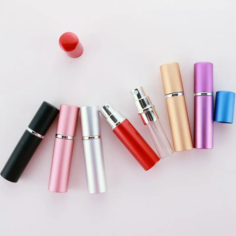 perfume bottle 5ml Aluminium Anodized Compact Perfume Aftershave Atomiser Atomizer fragrance glass scent-bottle Mixed color DH8557