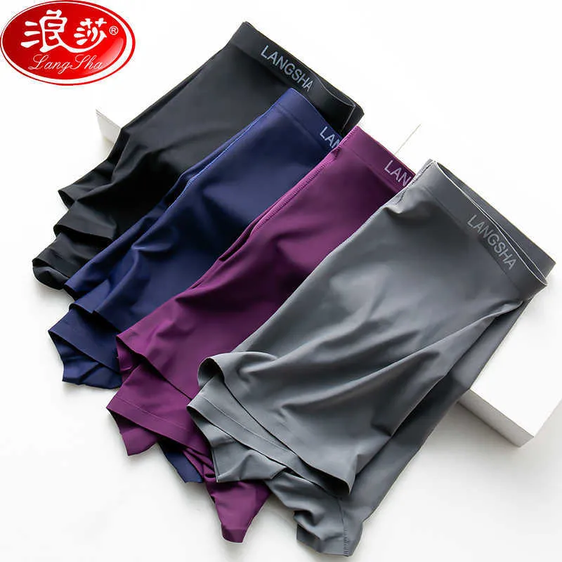 LANGSHA 3 pièces/ensemble hommes sous-vêtements soie convexe Boxer hommes solide sans couture Nylon Shorts pantalon glace sensation boxeurs Homme mâle caleçon H1214