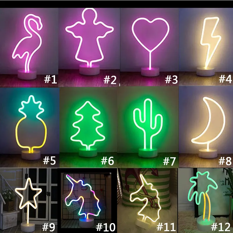 Led Neon Light Sign Holiday Xmas Party Decorazioni di nozze Camera dei bambini Home Decor Flamingo Moon Unicorn Neon Lamp