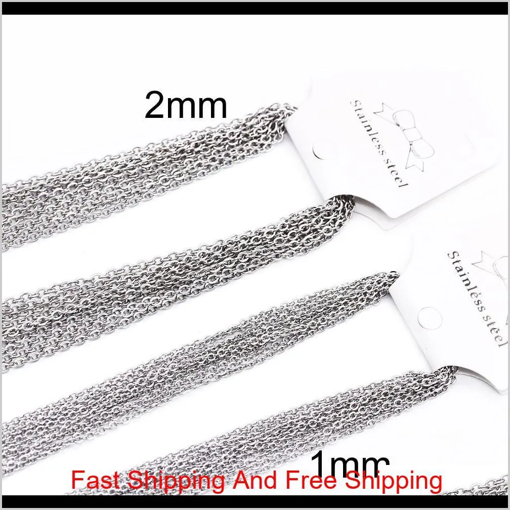 1mm 2mm stainless steel link chains silver gold rose gold color 45-60cm women men diy necklaces jewelry fit pendant bulk sale