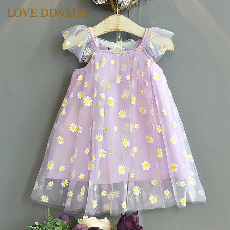 Aşk DDMM Kızlar Baskı Elbiseler Yaz Renkli Çiçek Geri Yay Rahat Örgü Elbise Çocuklar Tatlı Kostüm Çocuk Parti 210715