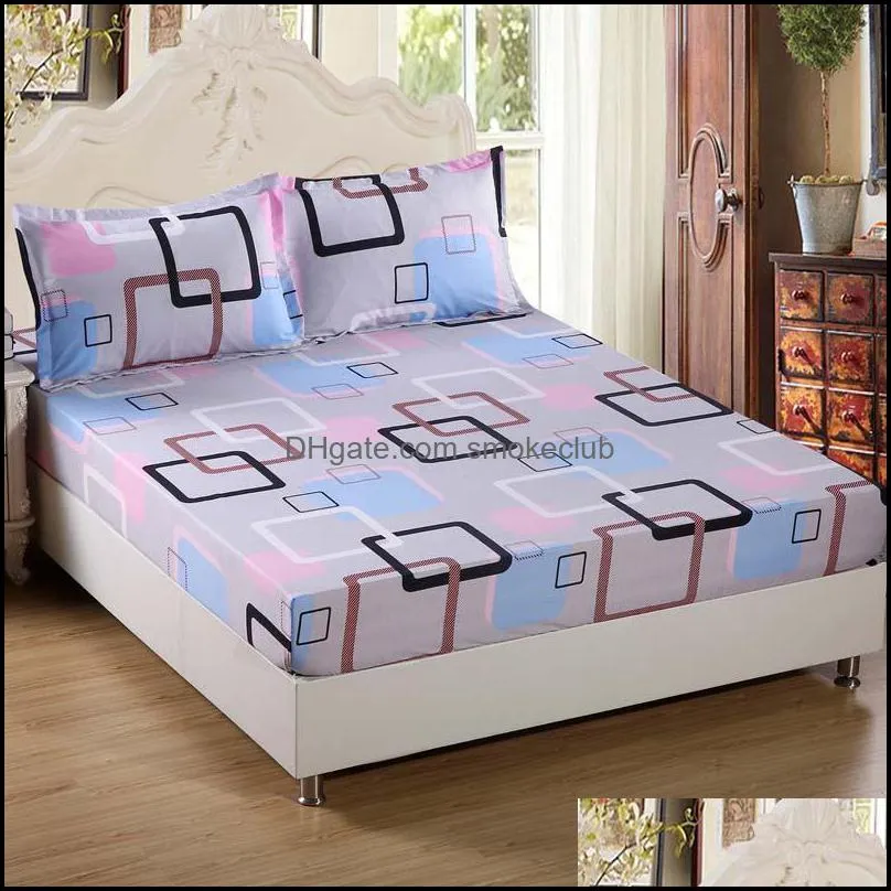 Sheets & Sets Floral Printed Fitted Sheet And Case Polyester Mattress Cover Bed Linens With Elastic For Double/King