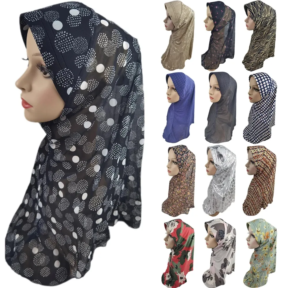 Blomma utskrift muslim hijab amira kvinnor drar på instant hat sjalar islamisk turban bonnert kemo hårförlust cap headscarf wrap cover