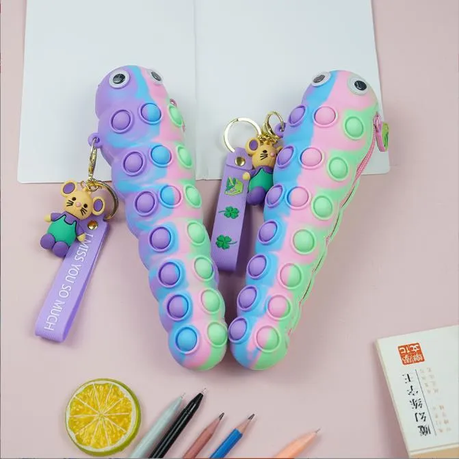 Fidget leksaker ny multifunktionell caterpillar silikon brevpapper låda dekompression bubbla musik lagring penna väska bubbla grossist