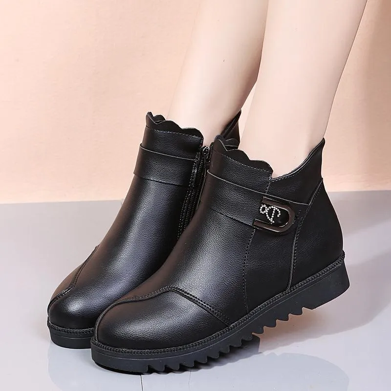 Bottes Talons Plats Maman Chaussures Botas Sapatos Femininos Hiver Chaud En Peluche Neige Femmes Imprimer Antidérapant Cheville Femme Confortable