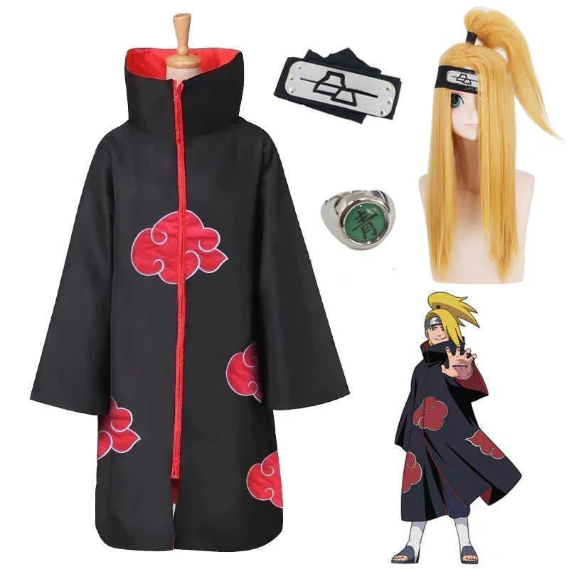 3pcs set Akatsuki cloak deidara cosplay kostym cloak props peruk tillbehör set halloween kostymer y0903