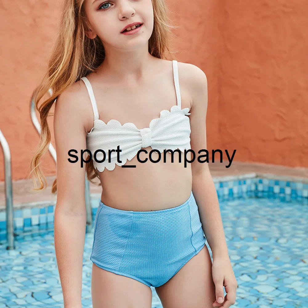 Taille haute 4-14 ans maillots de bain pour enfants pour filles maillot de bain enfants vêtements de plage maillot de bain blanc ensemble Bikini Biquini Infantil