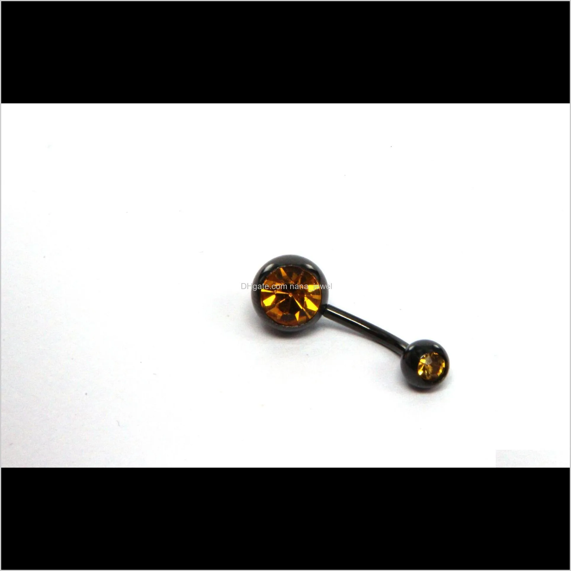 Belly button ring mix colors Anodized black stainless steel body piercing jewelry double gem navel belly ring ps2598