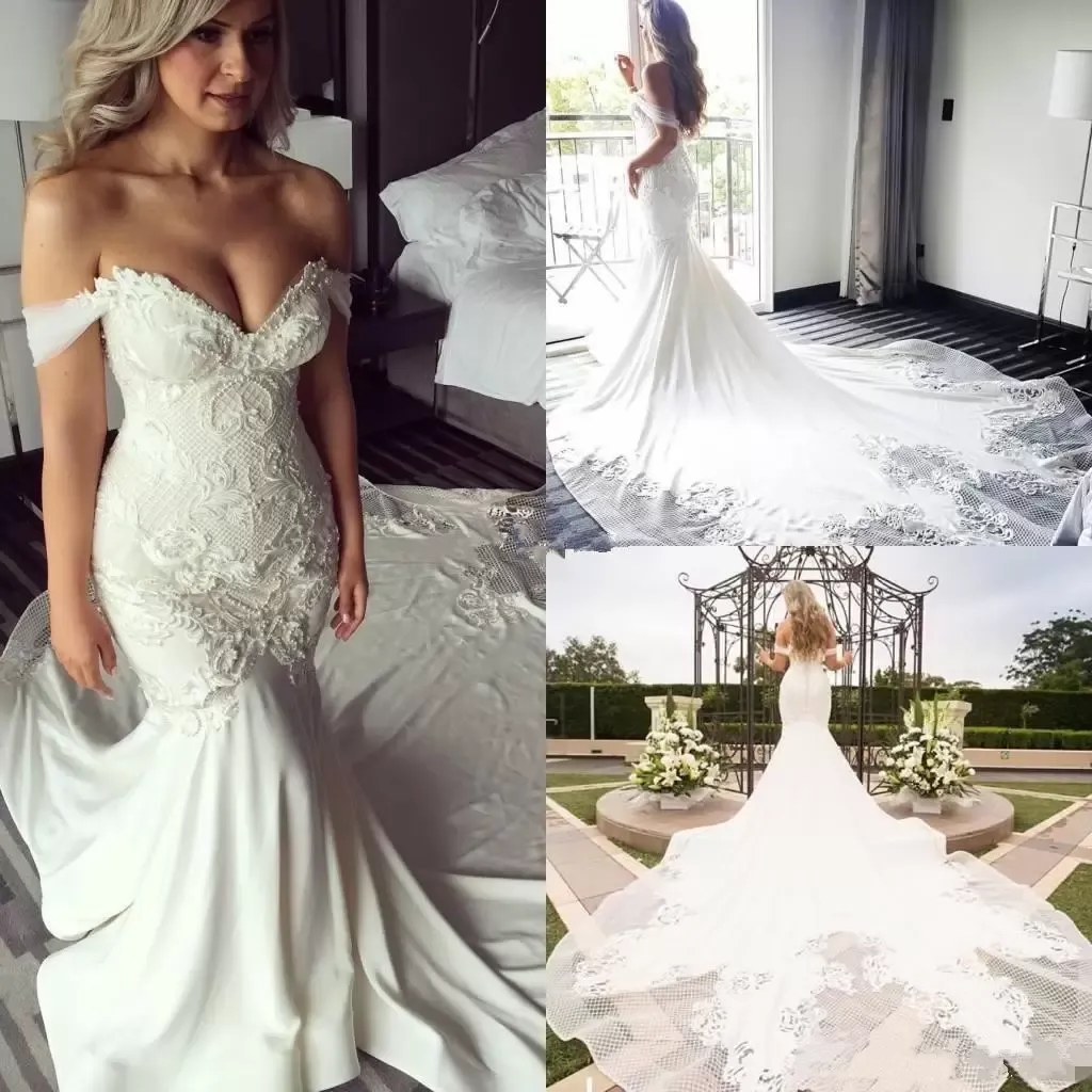 Mermaid Wedding Skromne sukienki suknia ślubna Kaplica Koronkowa aplikacja Kościa z kalibru z okrywającym ramiona