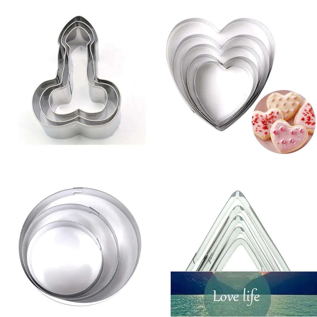 Nya 3pcs Vuxen Sexig Penis Heart Round Cookie Cutter Set Biscuit Mögel Fondant Cake Cutter DIY Kök Bakning Dekorera Verktyg Fabrikspris Expert Design Kvalitet