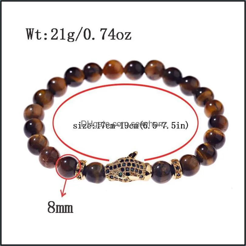 Classic Leopard Men Bracelets 8mm Natural Tiger Eye Stone Beads Bracelet Chakra Bangles Bijoux Jewelry Beaded, Strands