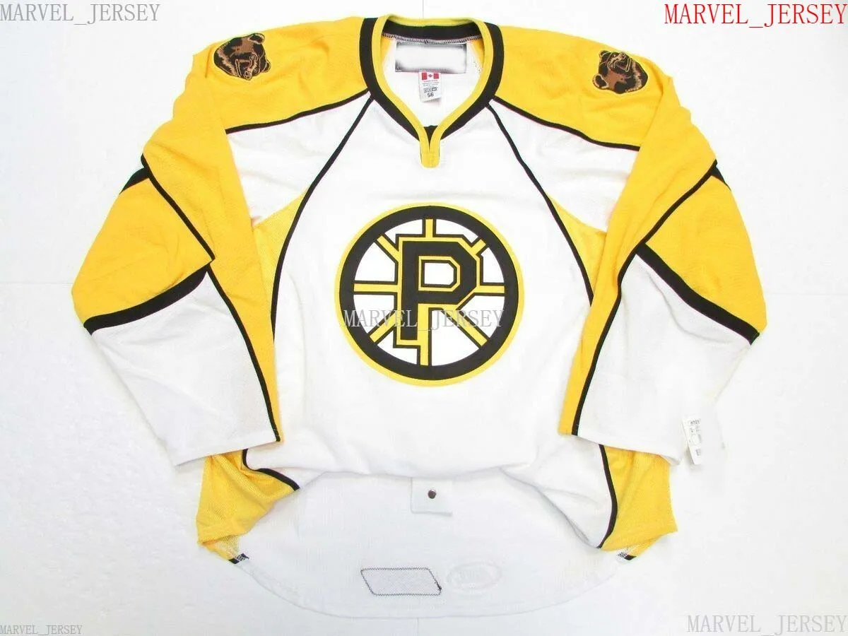 Maßgeschneidertes PROVIDENCE BRUINS AHL WEISSES HOCKEYJERSEY. Nähen Sie eine beliebige Namensnummer XS-5XL