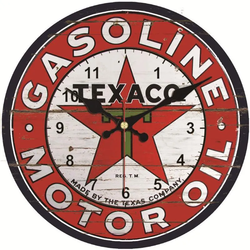 Wall Clocks Wooden Round Silent Texaco Gasoline Oil Clock 16 Inch