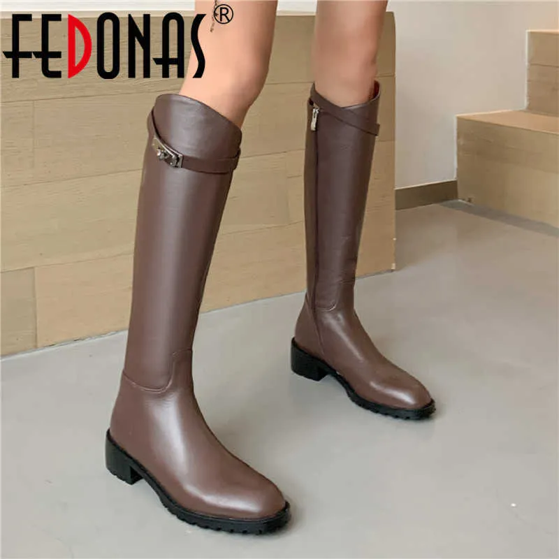 Automne hiver bottes femmes genou haute longue en cuir véritable talons hauts chaussures femme travail fête femmes 210528